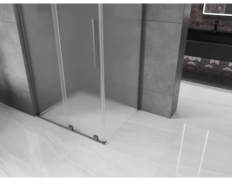Mexen Velar L, sprchový kút s posuvnými dverami 90 x 70 cm, 8mm sklo námraza, grafit brúsený, 871-090-070-33-66