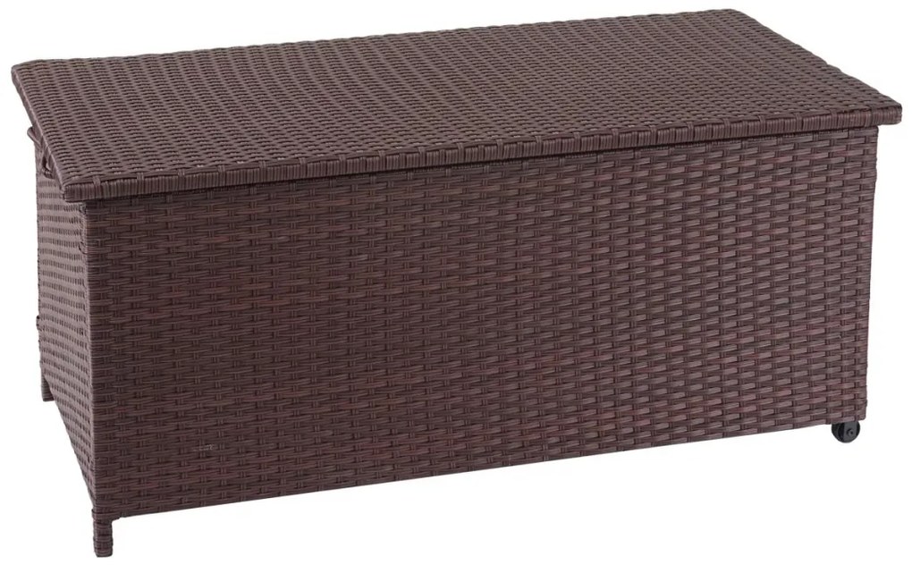 Polyratanový záhradný úložný box HWC-D88 - prémiová hnedá, 51x100x50cm 170l