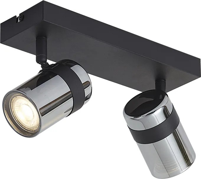Stropný reflektor čierny s dymovým sklom 2-svetlá otočný a naklápací - Gianni