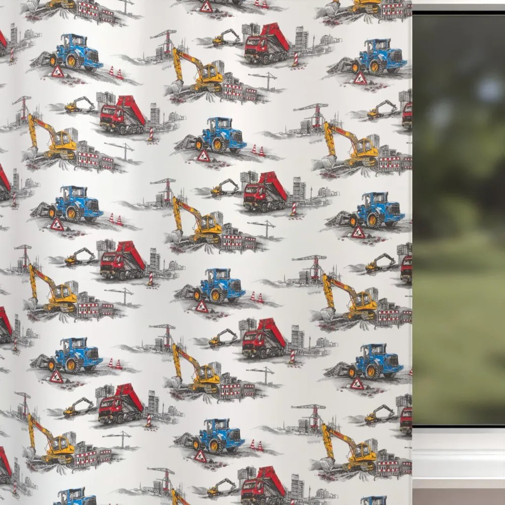 Biante Detský bavlnený záves Sandra SA-578 Nákladiaky a bagre na bielom 150x180 cm