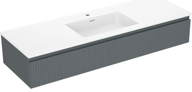 Mexen Rivel, kúpeľňová skrinka 140 cm s umývadlom Otis, 1 zásuvka, drážkovaná, grafitová matná/biela matná, 91A20-14023-1-BF66-W18M0