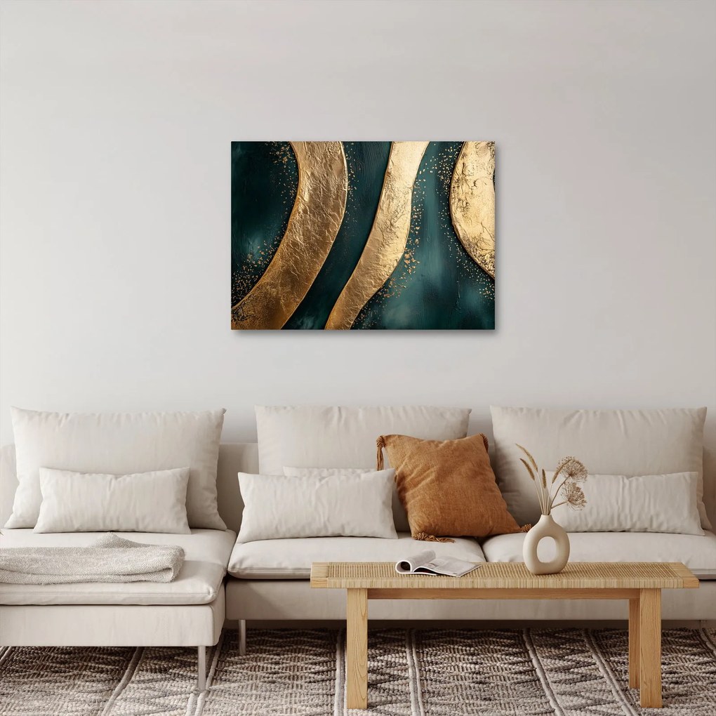 Obraz - Zelená abstrakcia so zlatom I. (70x50 cm)