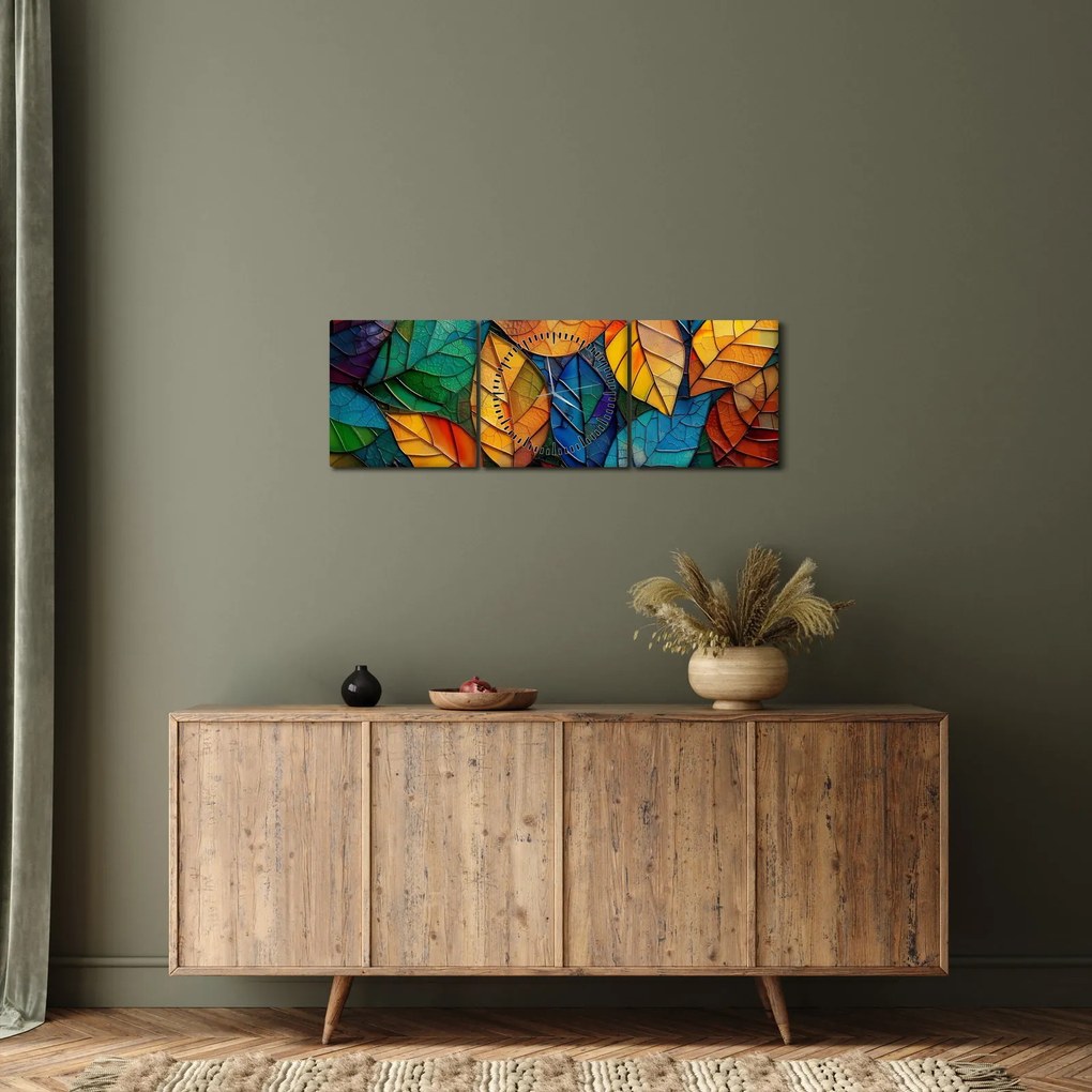 Obraz - Mozaika z listov (s hodinami) (90x30 cm)