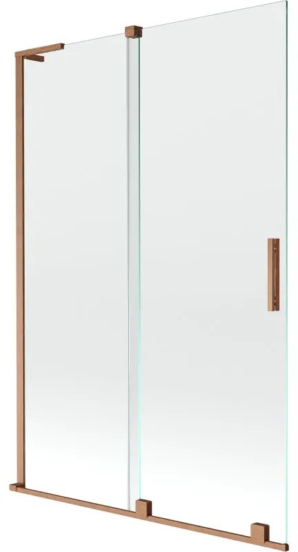 Mexen Velar L, 2-krídlová posuvná vaňová zástena 120 x 150 cm, 8mm číre sklo, medená matná, 896-120-003-01-65