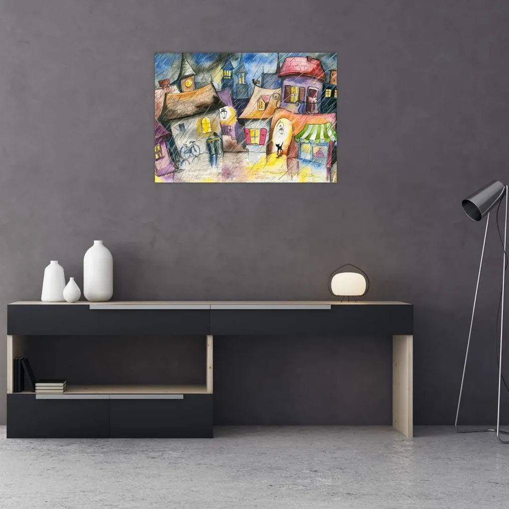 Sklenený obraz - Daždivý večer (70x50 cm)