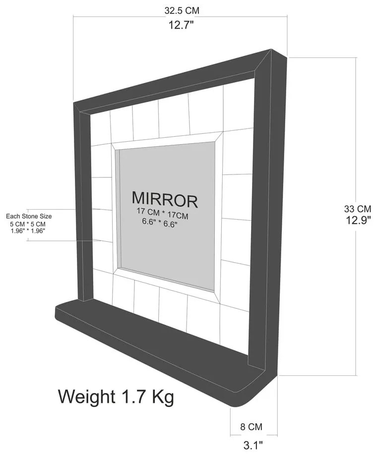 Nástenné zrkadlo s poličkou s rámom z kameňa 32.5x33 cm – Wallity