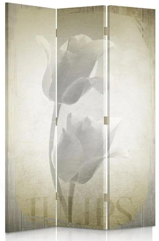 Ozdobný paraván, Retro tulipány - 110x170 cm, trojdielny, obojstranný paraván 360°
