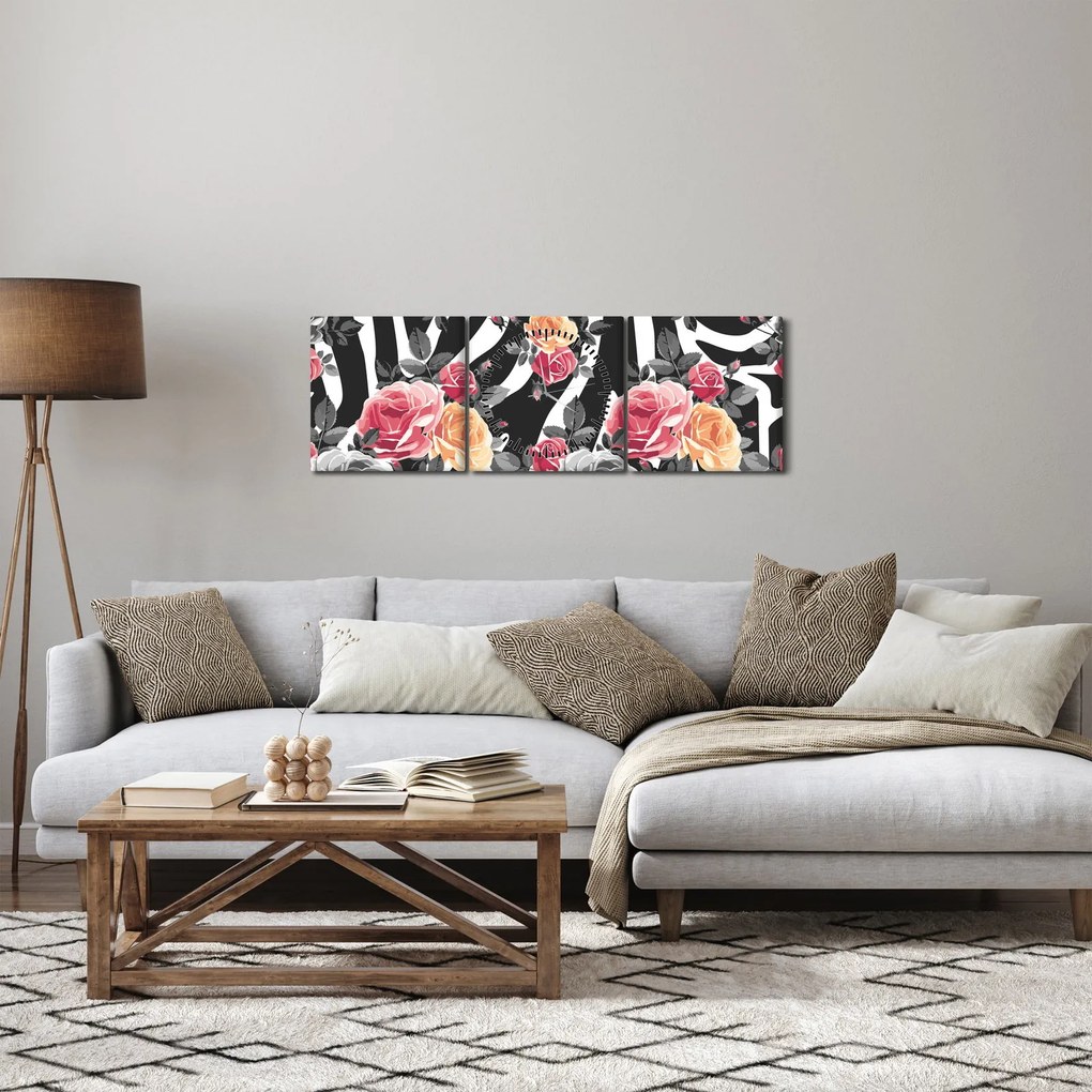 Obraz rozkvitnutých ruží (s hodinami) (90x30 cm)