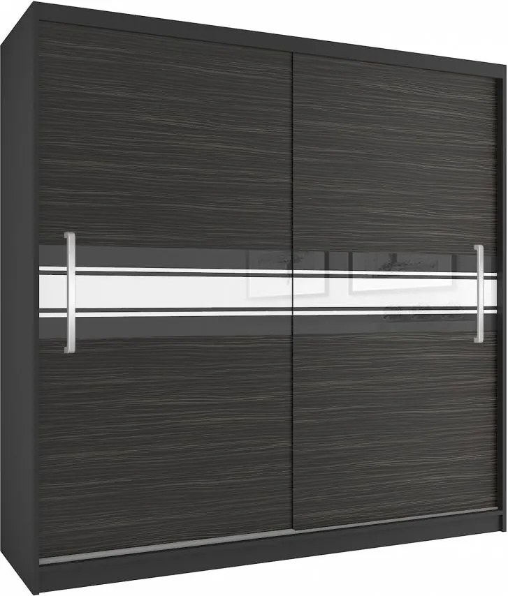 Praktická šatníková skriňa s ebenovými posuvnými dverami so skleneným vzorom šírka 200 cm čierny korpus - Plastové