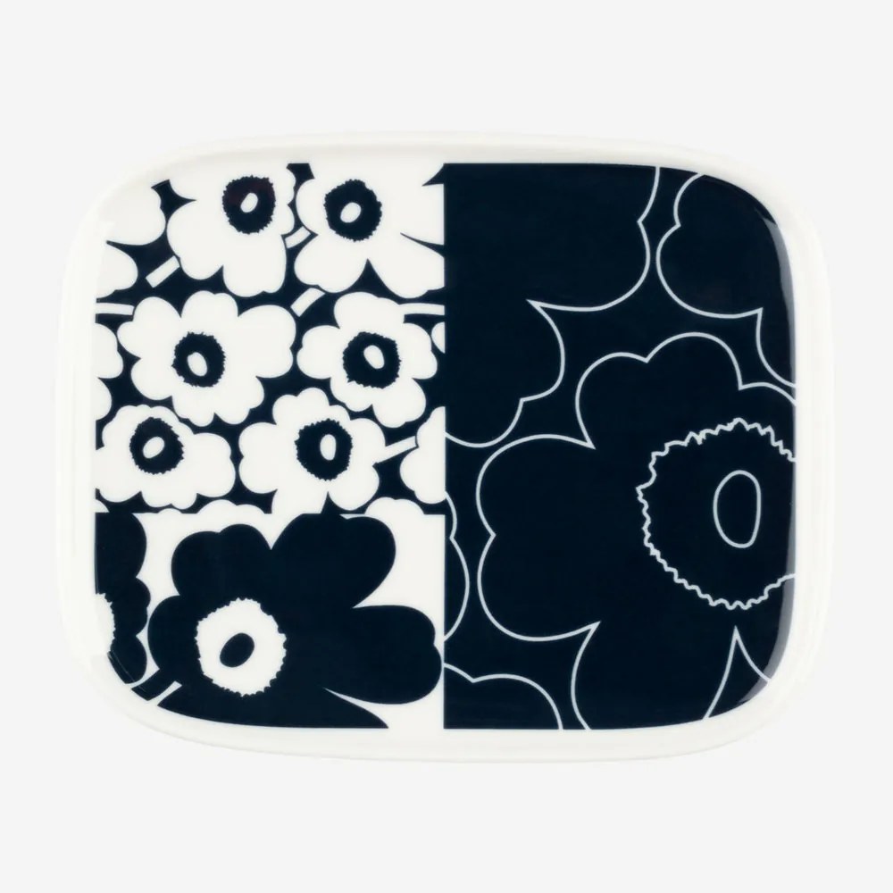 Marimekko Set Oiva Kollaasi Unikko veľký hrnček a tanierik Unikko 60th Anniversary tmavo modrý