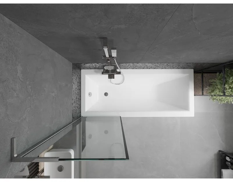 Mexen Next L, 1-krídlová vaňová zástena 60 x 150 cm, 6mm číre sklo-čierny vzor, chrómový profil, 895-060-000-03-70-01