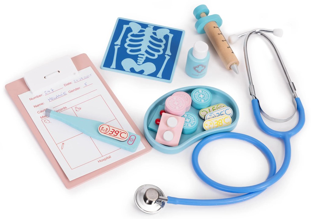 Drevená sada pre malého lekára v kufríku, 34 dielov