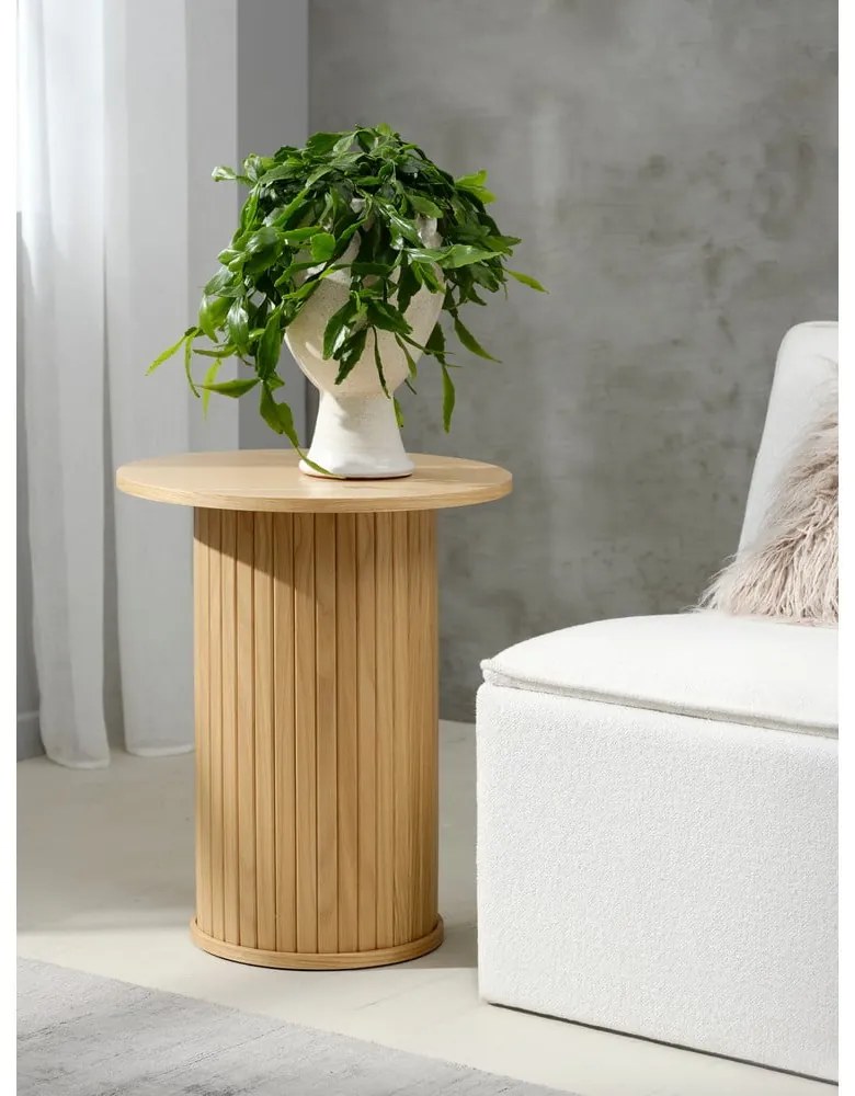 Okrúhly odkladací stolík v dekore duba ø 50 cm Nola – Unique Furniture
