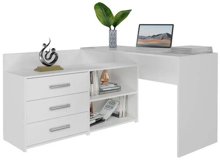 Rohový pc stolík Debio 1 (biela). Akcia -20%. Vlastná spoľahlivá doprava až k Vám domov. 1132465