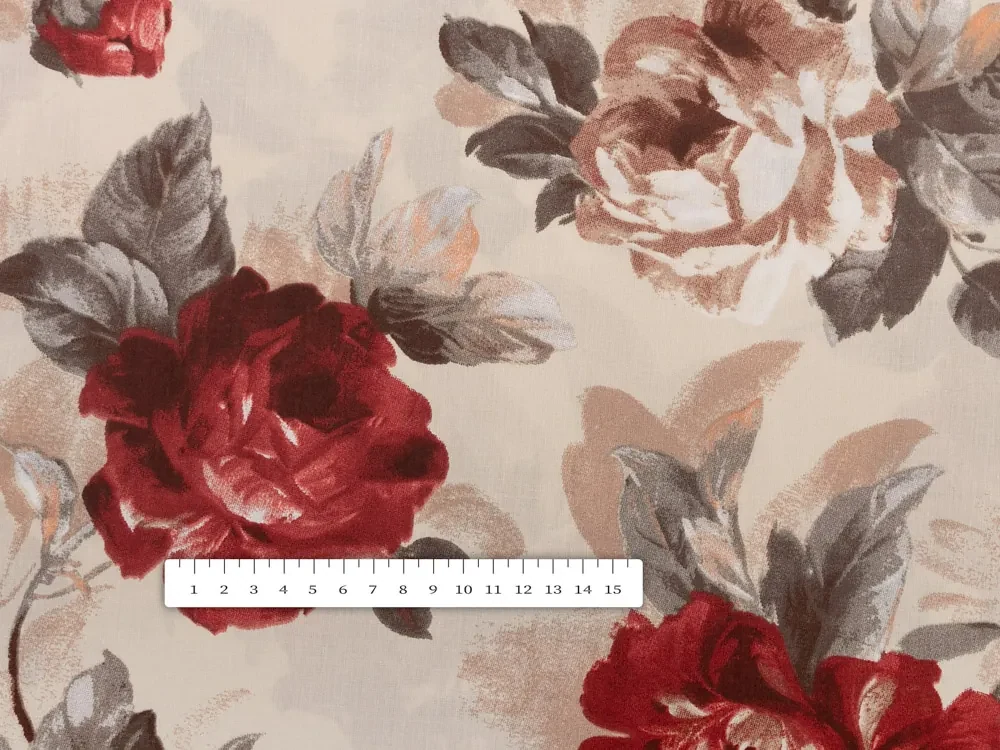 Biante Bavlnený okrúhly obrus Sandra SA-399 Červené pivonky na pieskovom Ø 110 cm