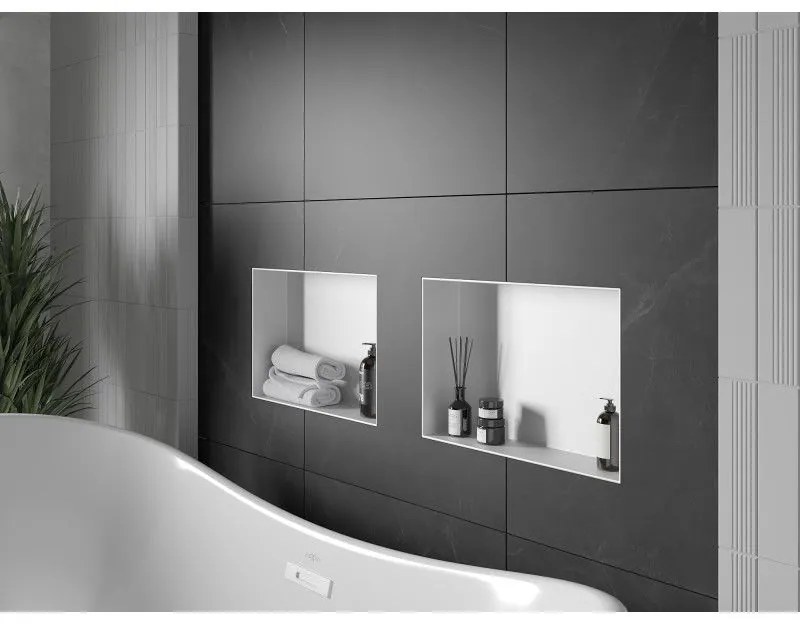 Mexen X-Wall-NR, polička na zapustenie pod obklad bez goliera 45 x 30 cm, biela, 1921453010