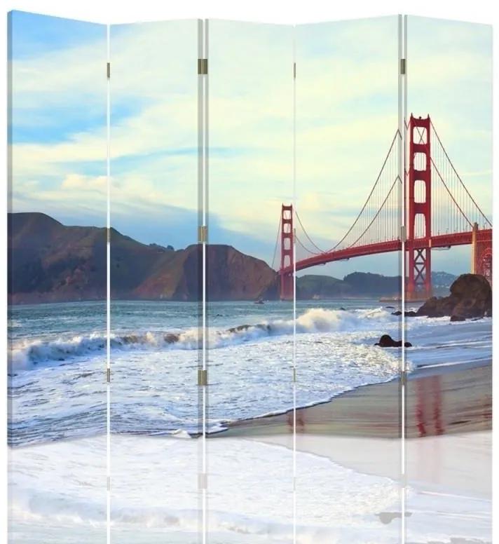 Ozdobný paraván New York Golden Gate - 180x170 cm, päťdielny, klasický paraván