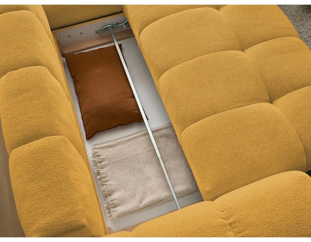 Ženilková rozkladacia/s úložným priestorom rohová pohovka v horčicovej farbe (pravý roh/do L) Everest – Bobochic Paris