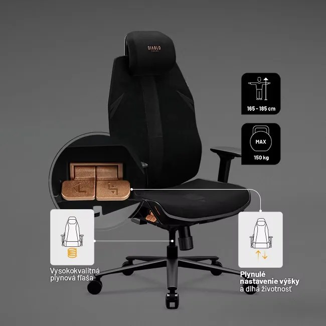 Ergonomická kancelárska stolička čierna: Diablo V-Flash Ultra Black