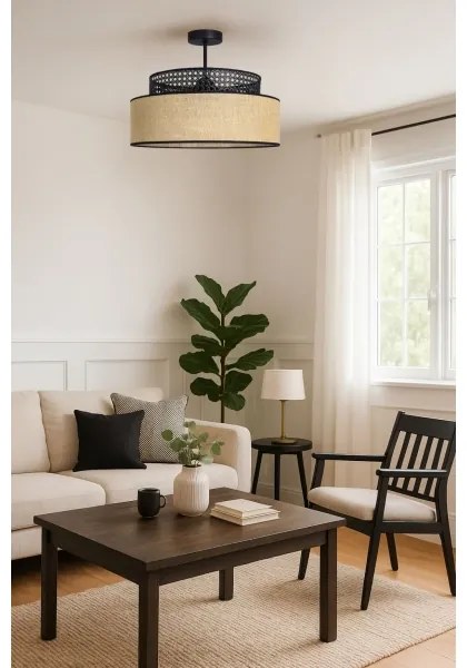 Prisadený luster BOHO 1xE27/60W/230V pr. 40 cm čierna/ratan