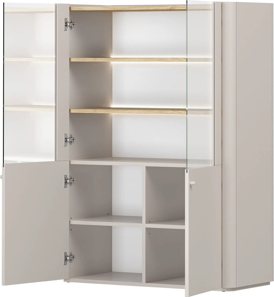 Vitrína Elivo 100 cm dvojdverová - kašmír / olejovaný dub