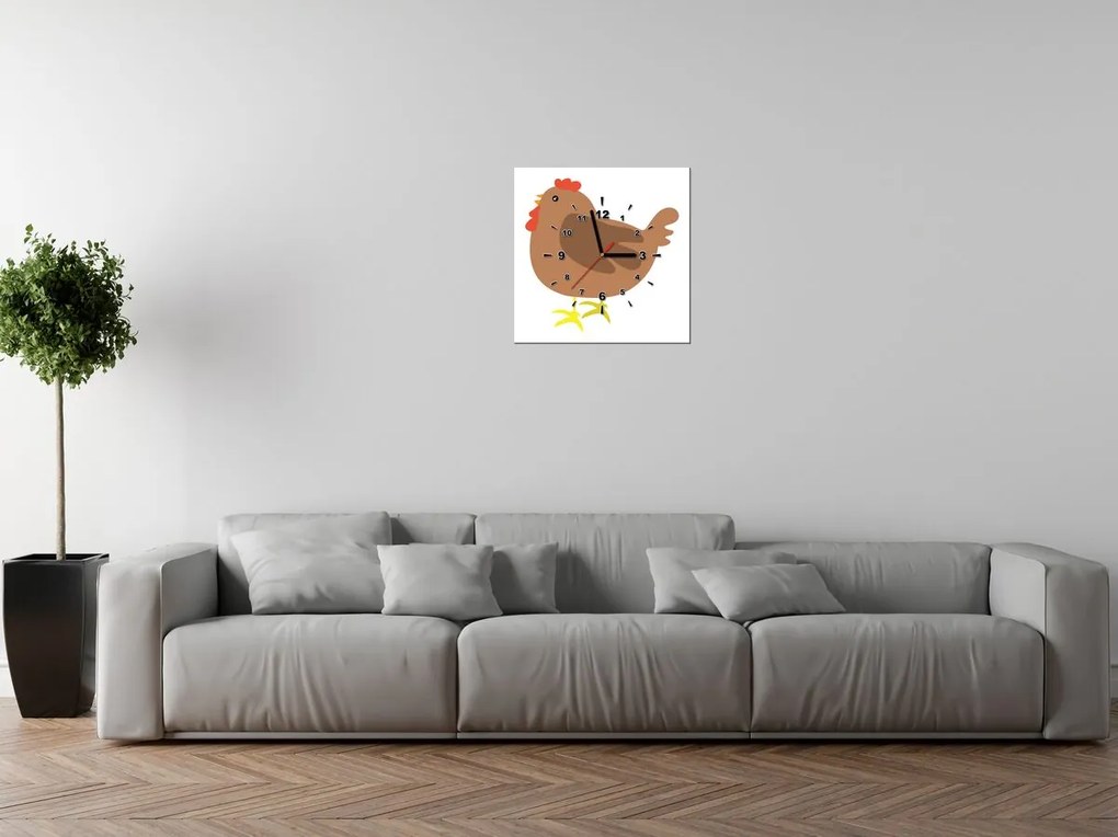 Gario Obraz s hodinami Hnedá sliepočka Rozmery: 30 x 30 cm
