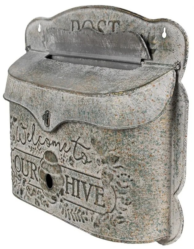 Šedá poštová schránka Post s kvetmi - 41*9*36 cm