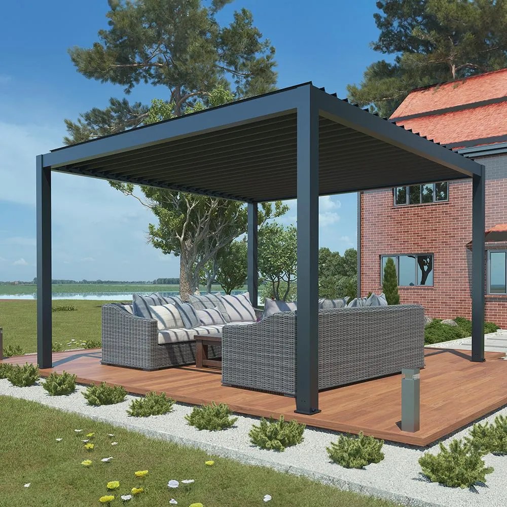 Hliníková bioklimatická pergola s el. lamelami 4 x 4 M + LED osvetlenie