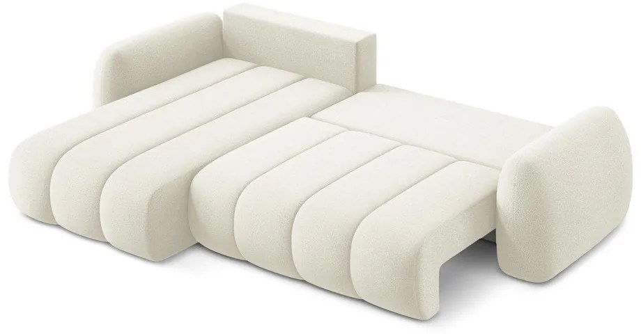 Béžová rozkladacia/s úložným priestorom rohová pohovka z textílie buklé (ľavý roh/s leňoškou) Pele – Makamii