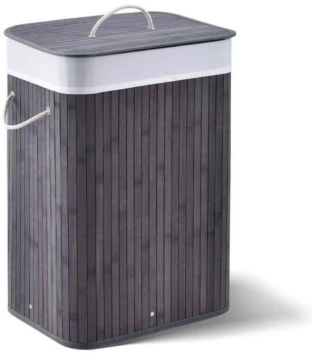 Bambusový košík na bielizeň s vekom, 72 l, sivý