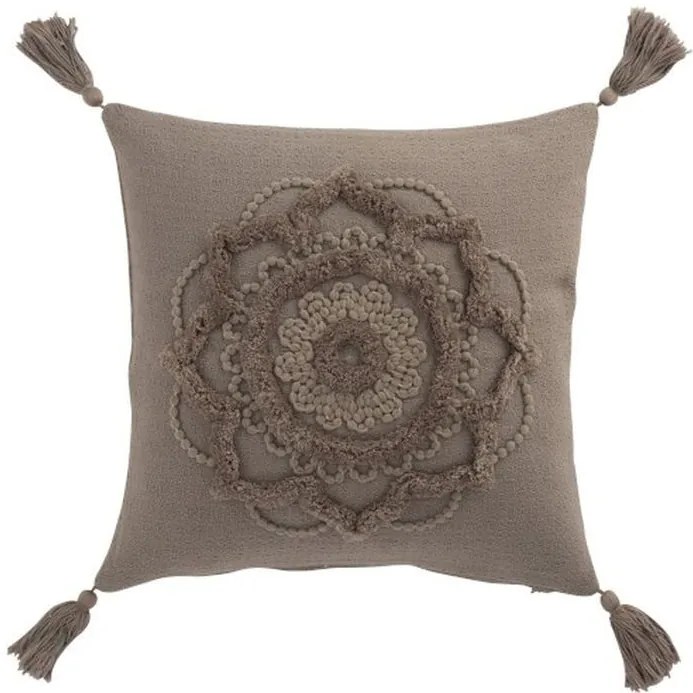 Taupe bavlnený vankúš Fransen Blumen so strapcami - 45 * 45 cm