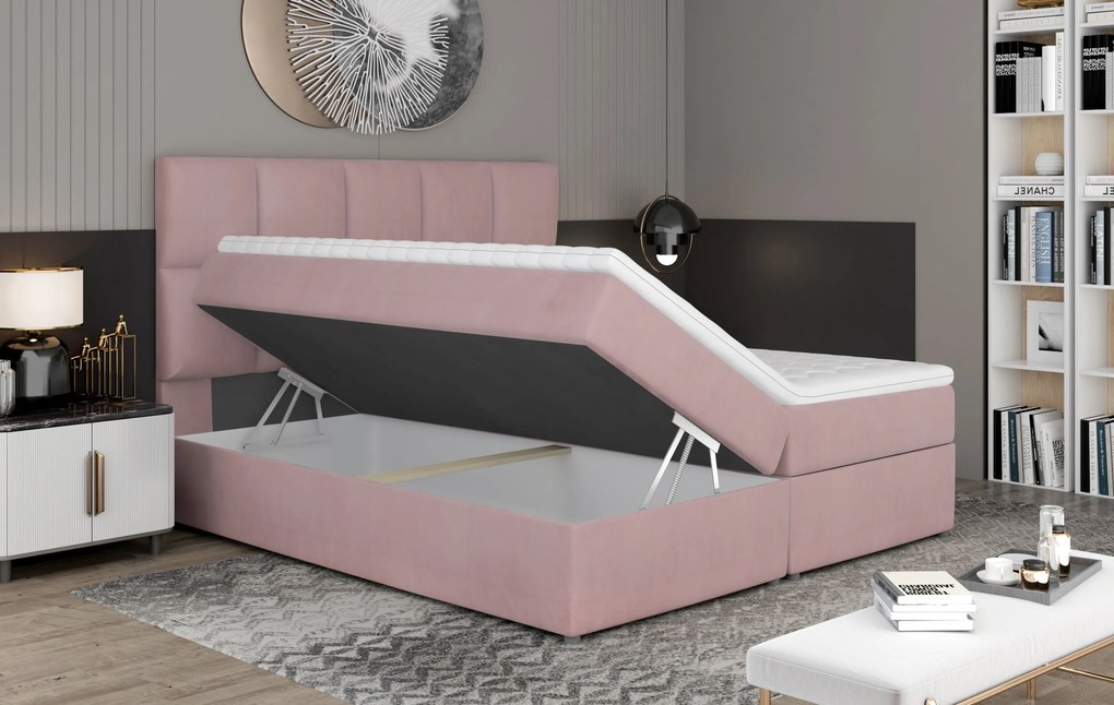 Box spring posteľ Grass 200x185cm, žltá žinilka