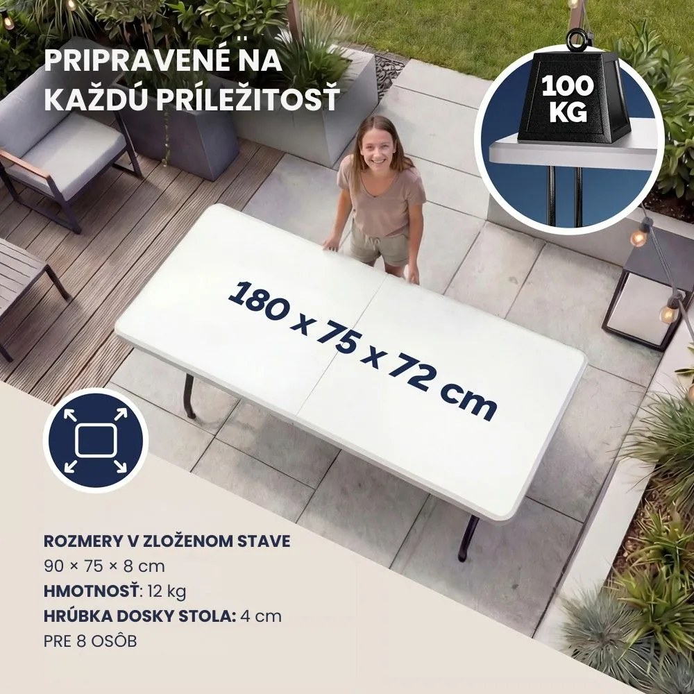Bufetový stôl KAMIL sklápateľný, 76x183x74cm, biela Casaria