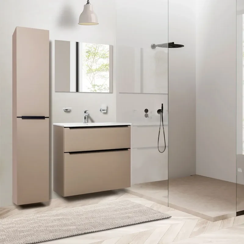 Mereo, Mereo Mailo, kúpeľňová skrinka 121 cm, čierne madlo, Multidecor, Šedá supermat, MER-CN593SBSEDA