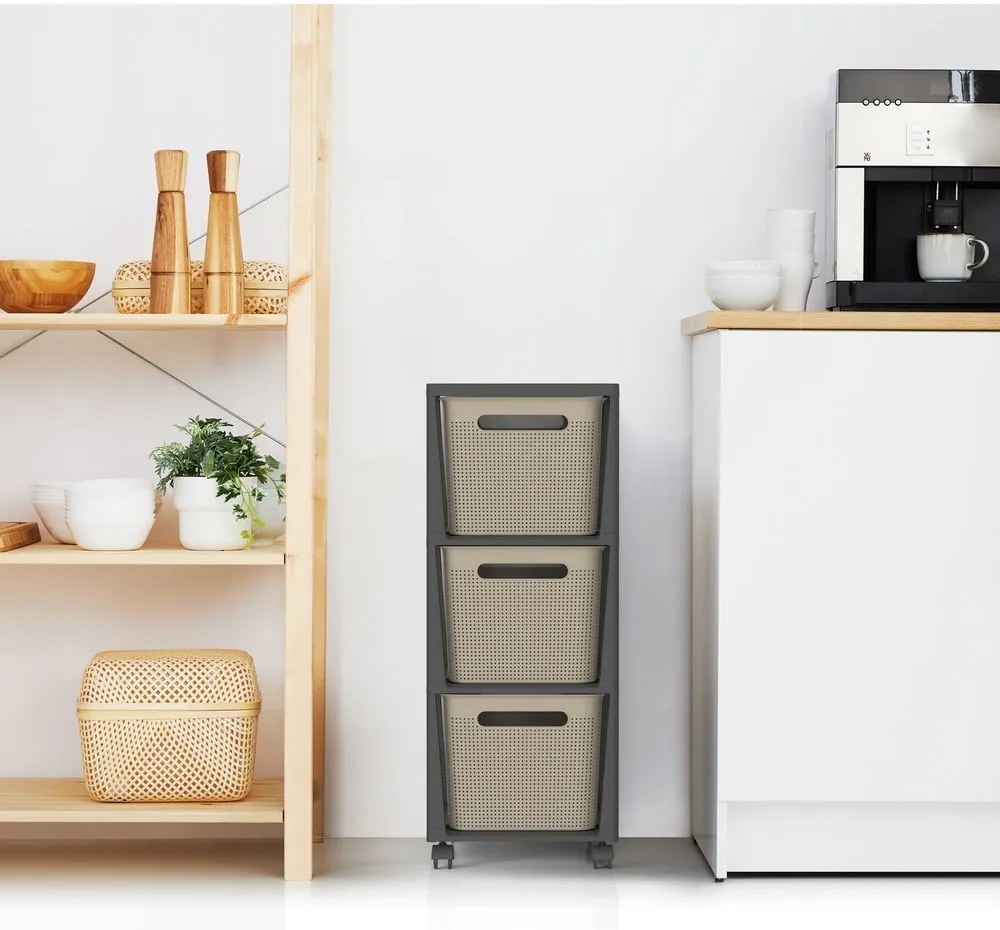 Čierno-béžový plastový pojazdný regál 30x77 cm Brisen - Rotho