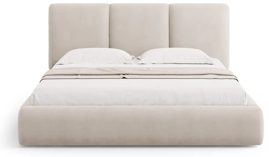 Béžová čalúnená dvojlôžková posteľ s úložným priestorom s roštom 180x200 cm Brody – Mazzini Beds