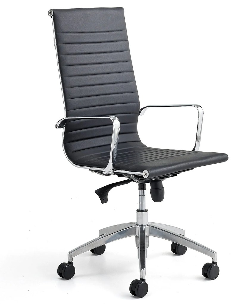 Kancelárska stolička SALFORD, vysoké operadlo, koženka, čierna
