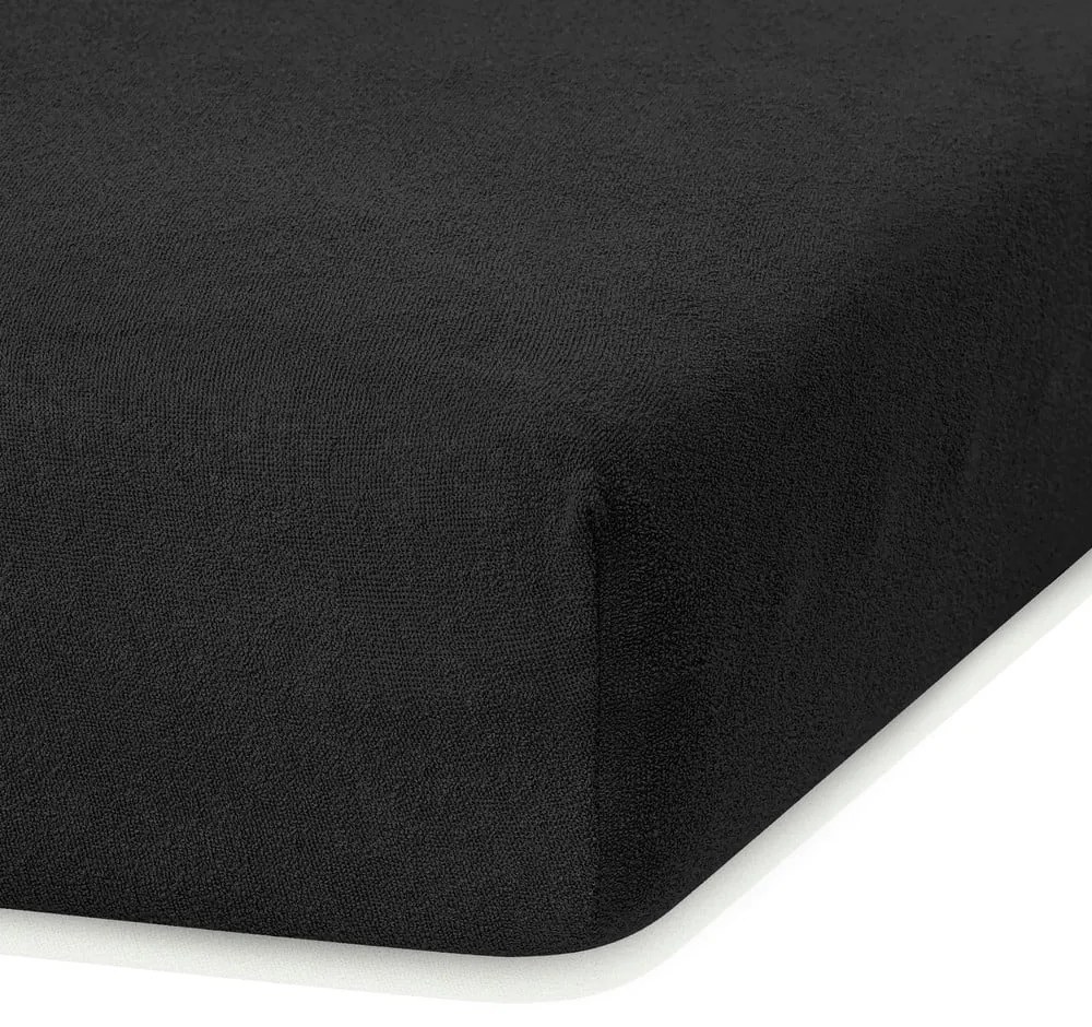 Čierna elastická plachta s vysokým podielom bavlny AmeliaHome Ruby, 200 x 140-160 cm