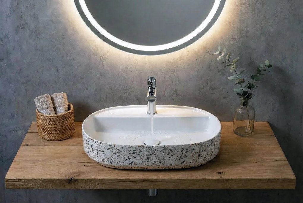 Isvea Isvea, INFINITY OVAL keramické umývadlo na dosku, 60x40cm, terrazzo, 10NF65060-2L-TRZ