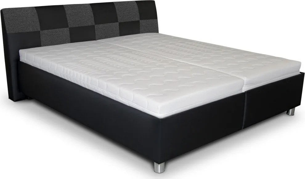 Posteľ Nice 180x200 cm, čierna ekokoža/sivá tkanina, bez matracov