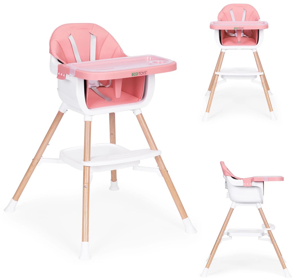 EcoToys Detská jedálenská stolička 2v1, ružová ECOTOYS