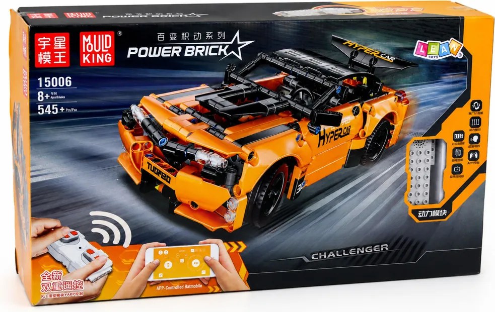 LEAN Toys Stavebnicové kocky – diaľkovo ovládané auto RC, oranžové, 545 dielov
