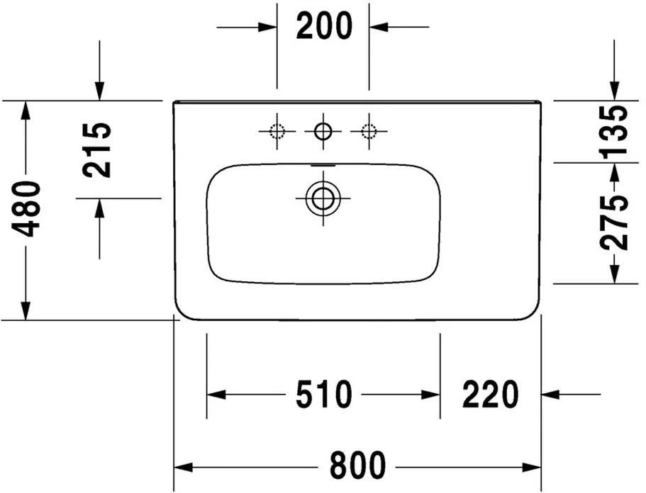 Duravit DuraStyle - Umývadlo s prepadom 800x480 mm s odkladacím priestorom vpravo, biela 232580000