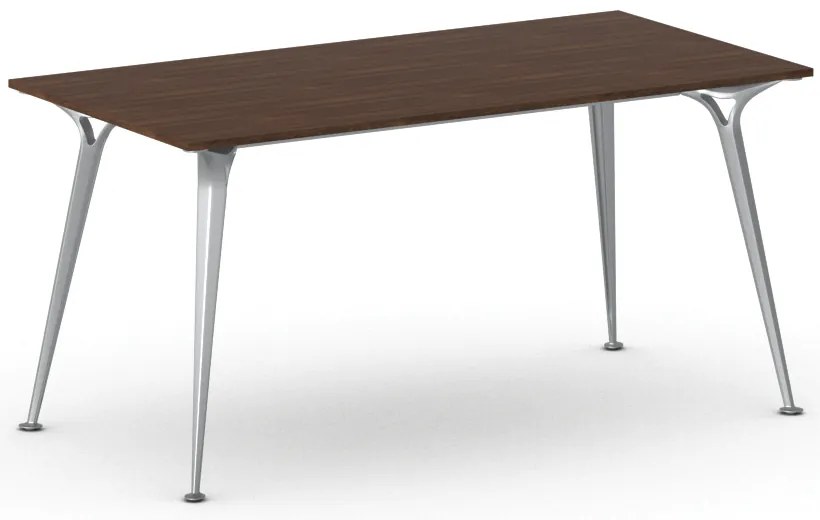 Rokovací kancelársky stôl PRIMO ALFA, 160x80 cm, sivostrieborná podnož, orech