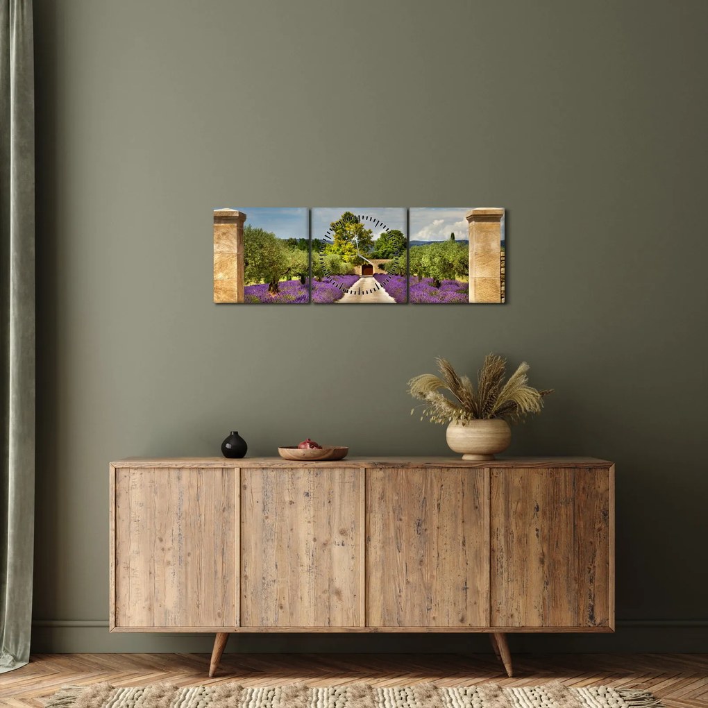 Obraz - Levanduľové cesty (s hodinami) (90x30 cm)