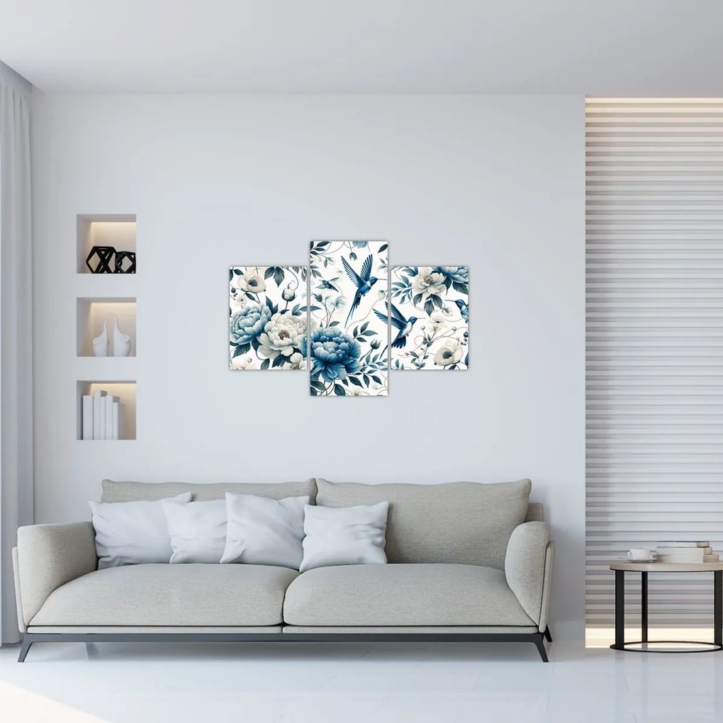 Obraz - Kolibríky s kvetmi (90x60 cm)