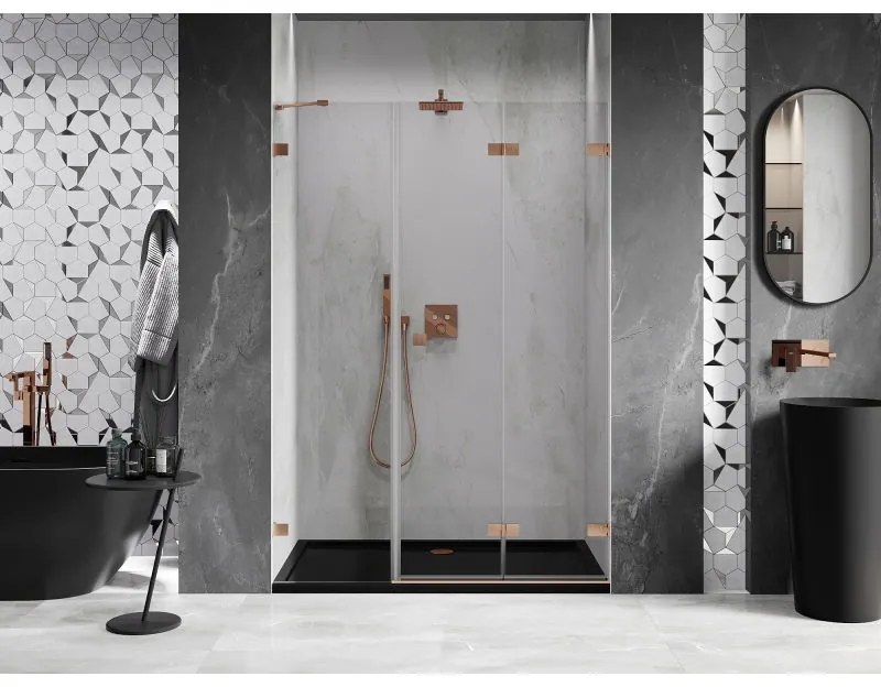 Mexen Lunar-F, pravé skladacie sprchové dvere 110 cm, 8mm číre sklo, medený matný profil, 836S-110-050-65-00-P