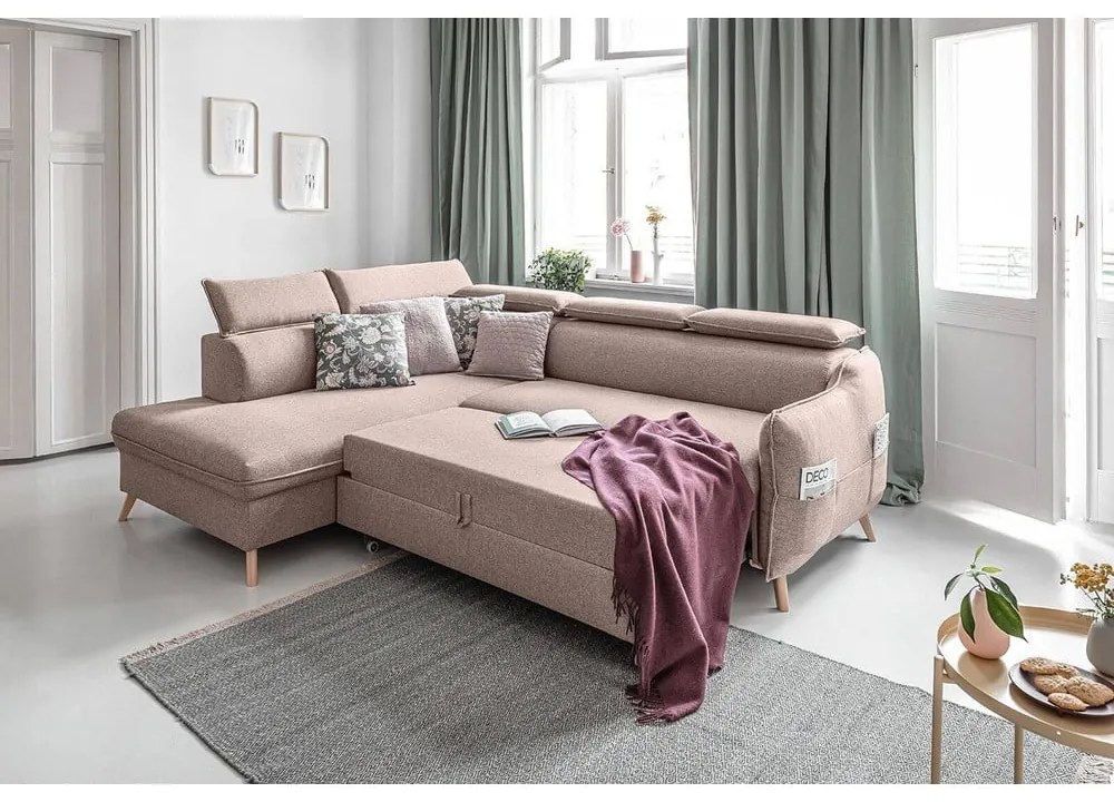 Béžová rozkladacia rohová pohovka (ľavý roh) Sweet Harmony – Miuform