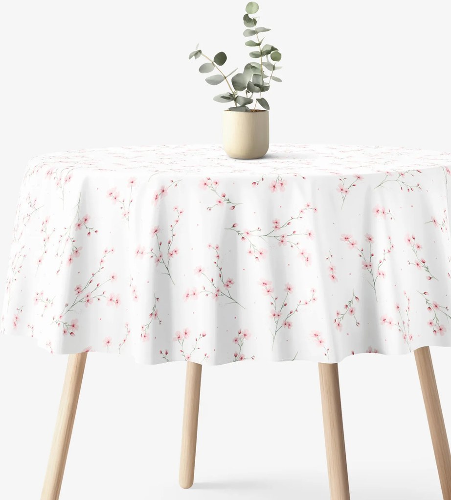 Goldea okrúhly obrus 100% bavlnené plátno - kvitnúce sakury Ø 110 cm