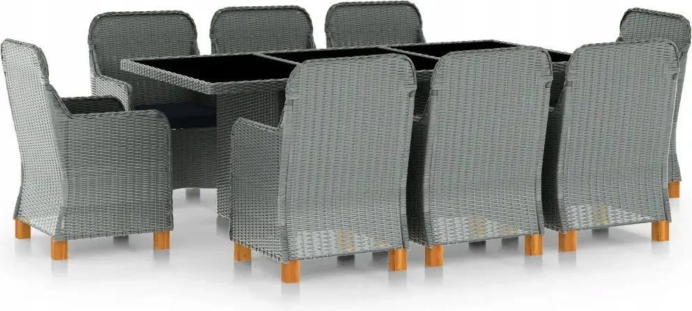 vidaXL 9-dielna vonkajšia jedálenská súprava s podložkami polyratan bledosi